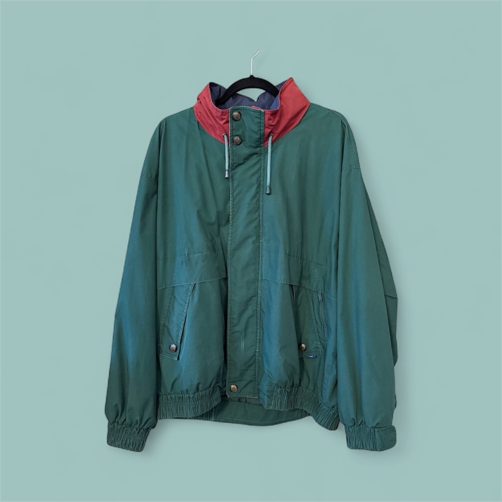 London Fog Men’s Retro VTG 90’s Windbreaker Jacket • Green and Red • XL